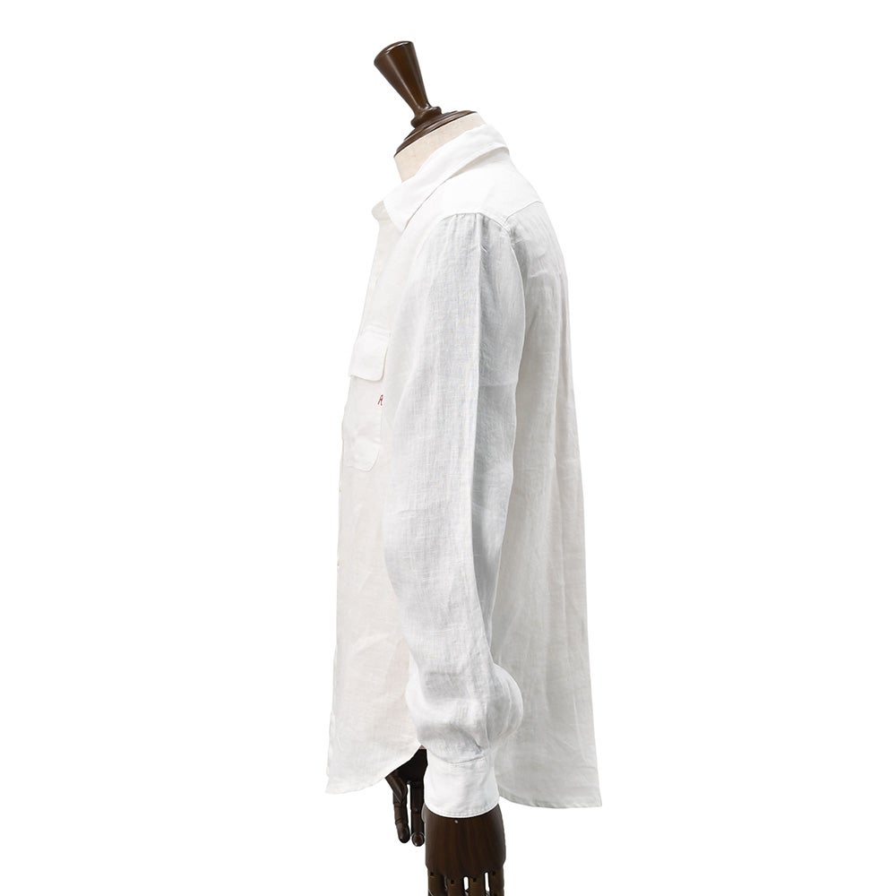 【preSALE!20%off】リプレイREPLAY長袖カジュアルシャツメンズリネン生地CPO型ガーメントダイホワイト白フラップ付き胸ポケットブランドタグレギュラーフィット国内正規品でらでら公式ブランド