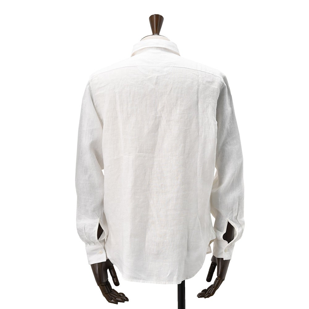 【preSALE!20%off】リプレイREPLAY長袖カジュアルシャツメンズリネン生地CPO型ガーメントダイホワイト白フラップ付き胸ポケットブランドタグレギュラーフィット国内正規品でらでら公式ブランド