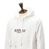 リプレイREPLAYプルオーバーパーカーメンズコットン100%スウェットホワイト白ブランドロゴデザインドローコードレギュラーフィット国内正規品でらでら公式ブランド