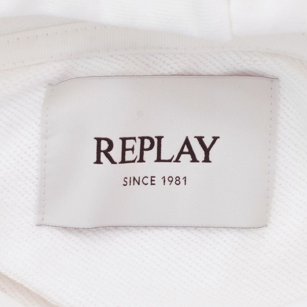 リプレイREPLAYプルオーバーパーカーメンズコットン100%スウェットホワイト白ブランドロゴデザインドローコードレギュラーフィット国内正規品でらでら公式ブランド