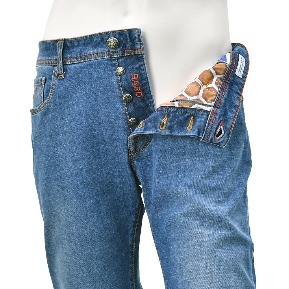 【preSALE!20%off】ヤコブコーエンJACOBCOHENデニムパンツメンズBARDバードモデルブルーウォッシュデニムスリムストレートハラコバックパッチヴィンテージ加工国内正規品でらでら公式ブランド