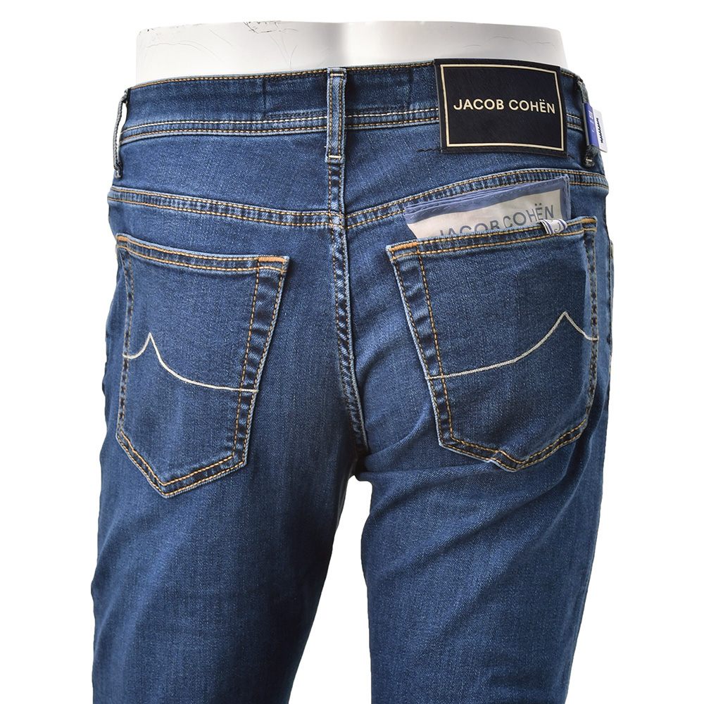 【preSALE!20%off】ヤコブコーエンJACOBCOHENデニムパンツメンズストレッチジーンズBARDバードモデルインディゴウォッシュスリムストレートハラコバックパッチヴィンテージ加工国内正規品でらでら公式ブランド