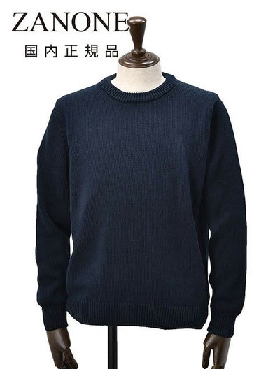 【preSALE!20%off】ザノーネZANONEクルーネックニットメンズGIROミドルゲージソフトコットンネイビー紺5ゲージニットウェア810104-ZN392国内正規品でらでら公式ブランド