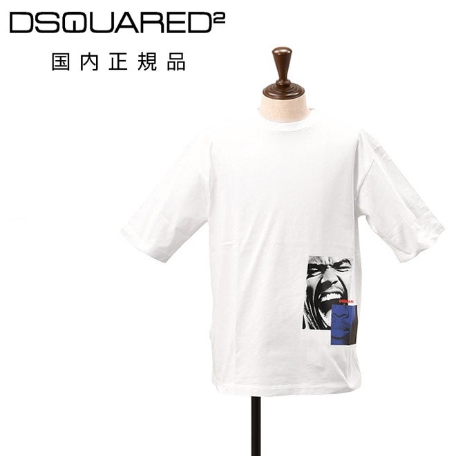 ディースクエアードDSQUARED2半袖Tシャツメンズクルーネックカットソーフォトグラフィックデザインホワイト白コットンジャージールーズフィット国内正規品でらでら公式ブランド