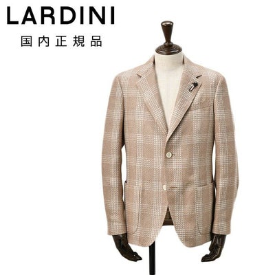 【preSALE!20%off】ラルディーニLARDINIカジュアルジャケットメンズ2Bジャケットコットンリネンブラウン×ホワイトROMAブート二エール付アンフィニッシュ袖ボタン付け代金込みチェック柄国内正規品でらでら公式ブランド