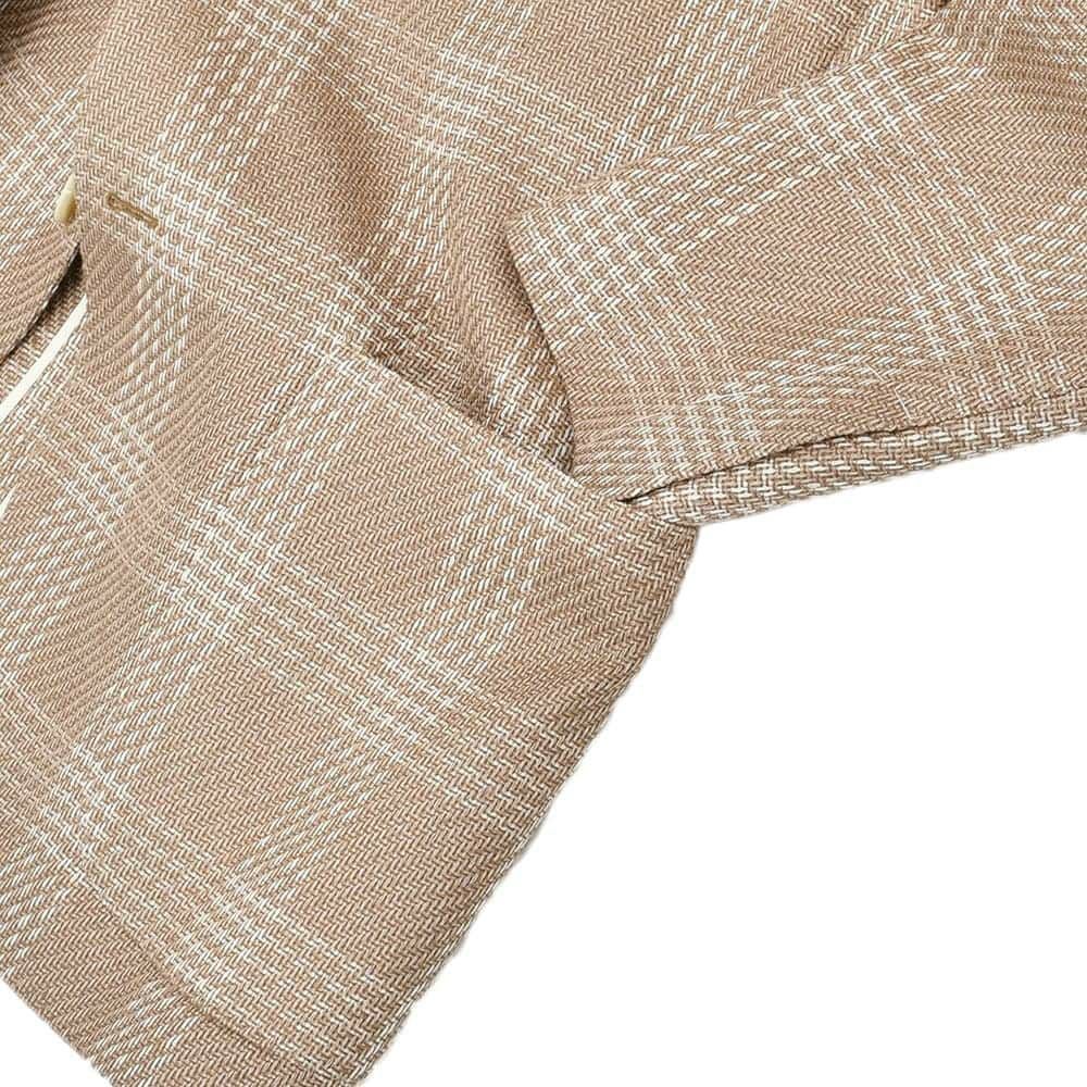 【preSALE!20%off】ラルディーニLARDINIカジュアルジャケットメンズ2Bジャケットコットンリネンブラウン×ホワイトROMAブート二エール付アンフィニッシュ袖ボタン付け代金込みチェック柄国内正規品でらでら公式ブランド