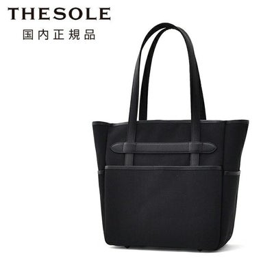 ザソールTHESOLEトートバッグメンズJOHNスクエアフォルムキャンバス×防水レザーブラック黒大容量内側人工スエードパッチ釦ベルト開閉式国内正規品でらでら公式ブランド