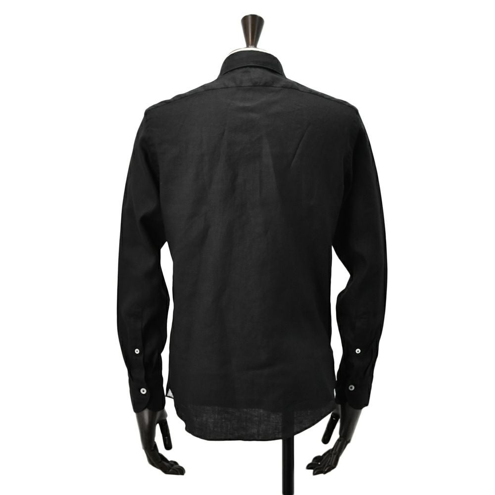 ジャンネットGIANNETTO長袖カジュアルシャツメンズリネン生地ヴィンチフィットVINCIFITブラック黒ホリゾンタル襟製品洗いイタリア製国内正規品でらでら公式ブランド