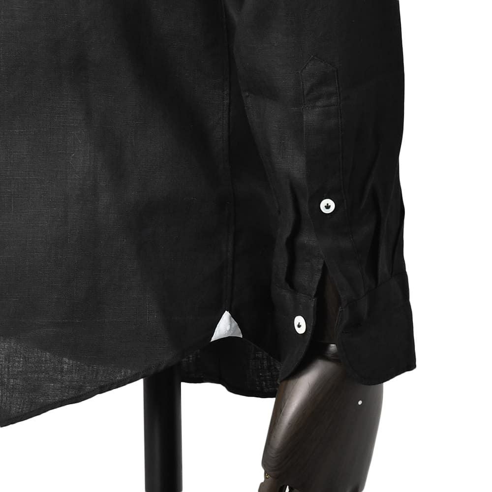 ジャンネットGIANNETTO長袖カジュアルシャツメンズリネン生地ヴィンチフィットVINCIFITブラック黒ホリゾンタル襟製品洗いイタリア製国内正規品でらでら公式ブランド