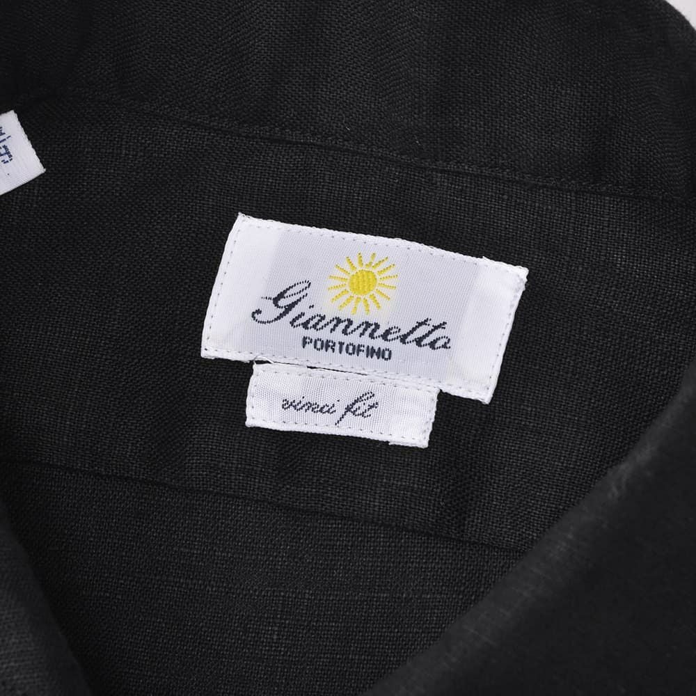 ジャンネットGIANNETTO長袖カジュアルシャツメンズリネン生地ヴィンチフィットVINCIFITブラック黒ホリゾンタル襟製品洗いイタリア製国内正規品でらでら公式ブランド