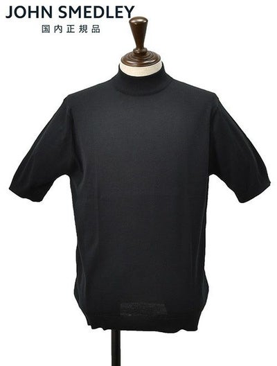 ジョンスメドレーJOHNSMEDLEYモックネックニットメンズ半袖ニットARBERシーアイランドコットン30ゲージブラック黒ハイゲージMODERNFIT国内正規品でらでら公式ブランド