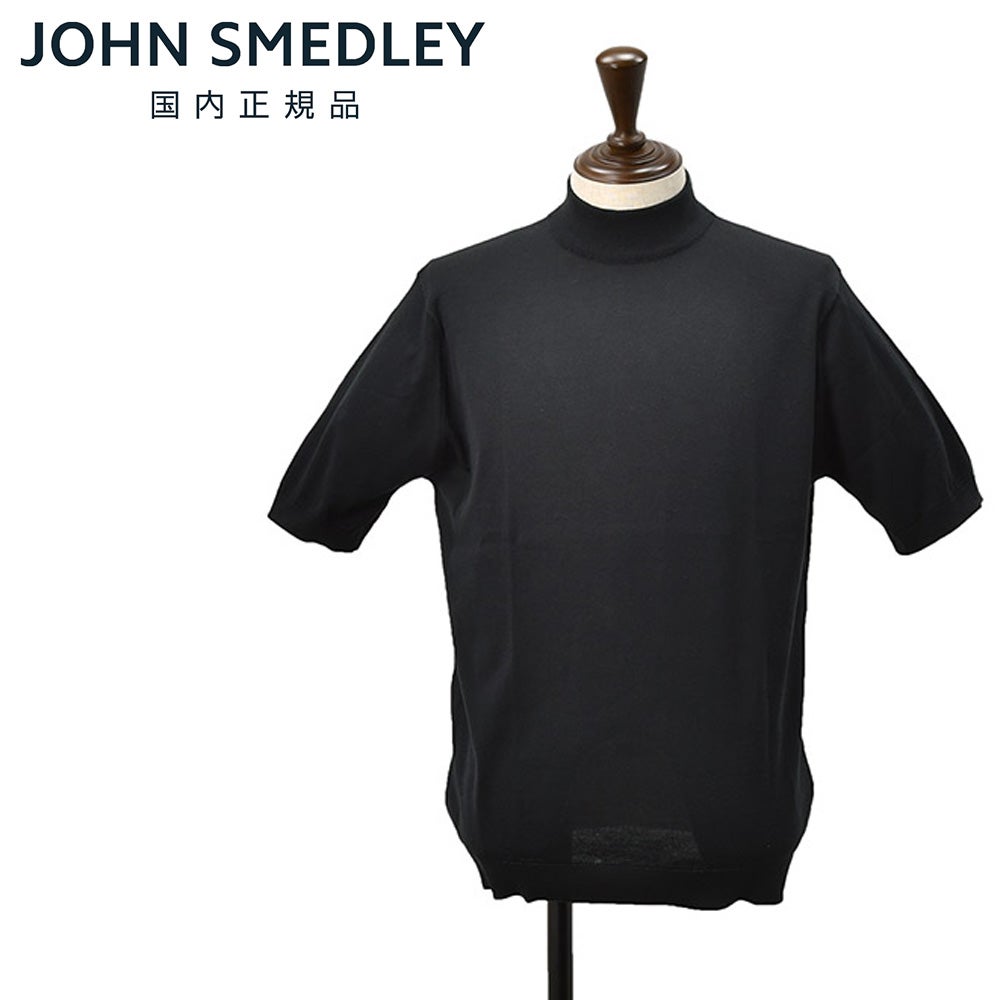 ジョンスメドレーJOHNSMEDLEYモックネックニットメンズ半袖ニットARBERシーアイランドコットン30ゲージブラック黒ハイゲージMODERNFIT国内正規品でらでら公式ブランド