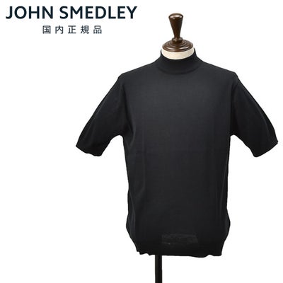 ジョンスメドレーJOHNSMEDLEYモックネックニットメンズ半袖ニットARBERシーアイランドコットン30ゲージブラック黒ハイゲージMODERNFIT国内正規品でらでら公式ブランド