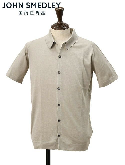 JOHN SMEDLEY ベージュ 半袖ポロカラーニットシャツ M ジョンスメドレー JOHN SMEDLEY 半袖ニットシャツ メンズ カーディガン
