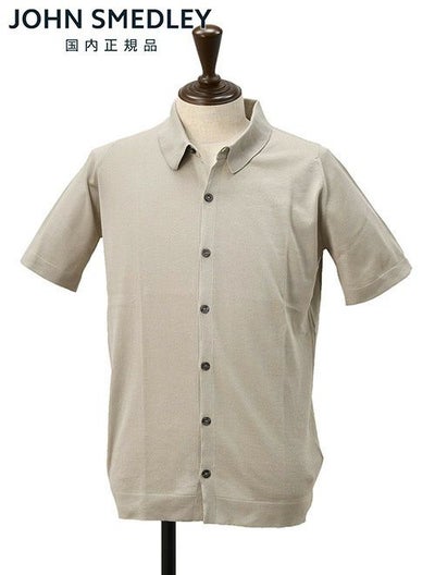 ジョンスメドレーJOHNSMEDLEY半袖ニットシャツメンズカーディガンFOLKEウェルトヘム仕様シーアイランドコットンライトグレー30ゲージEASYFITイージーフィット国内正規品でらでら公式ブランド