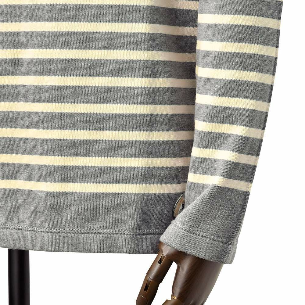 カネルKANELLバスクシャツメンズ長袖ニットソーボナパルトBONAPARTEクルーネックメランジグレー×エクリュボーダーオーガニックコットンヴィンテージリブ国内正規品でらでら公式ブランド