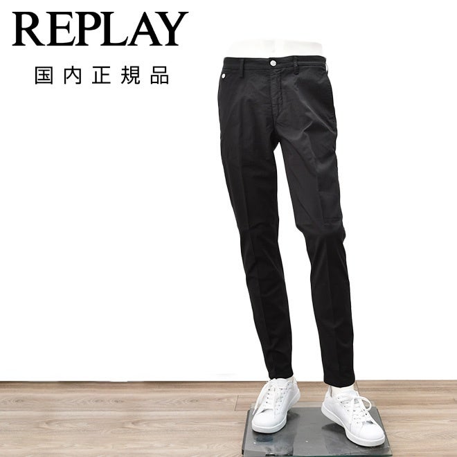 リプレイREPLAYチノパンツメンズBENNIベニーモデルX-L.I.T.E.+シリーズコットンストレッチブラック黒レギュラーテーパードシルエットライトオンス軽量国内正規品でらでら公式ブランド