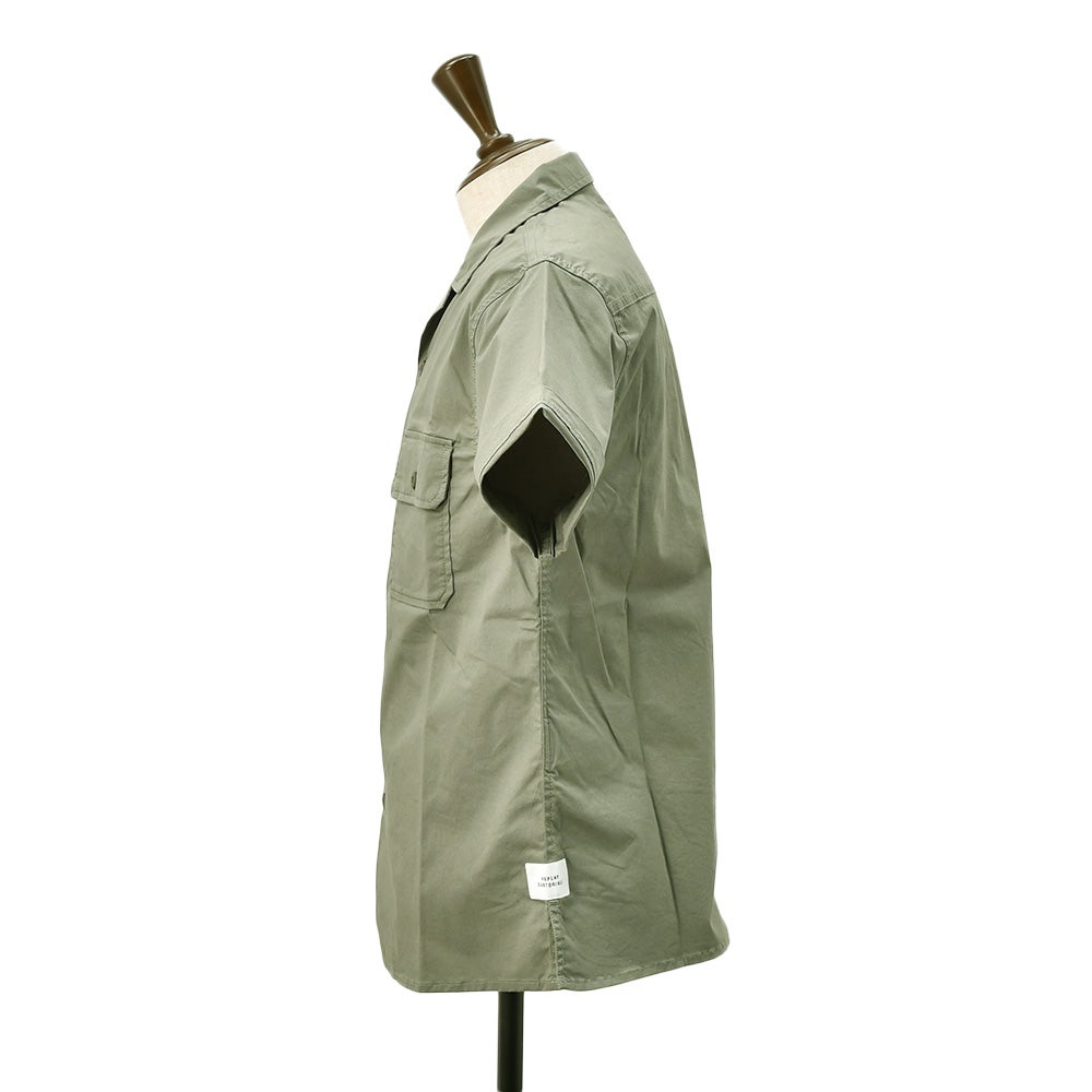 リプレイREPLAYサファリシャツメンズM4116半袖シャツオリーブグレーコットンポリオープンカラーシャツボックスシルエット国内正規品でらでら公式ブランド