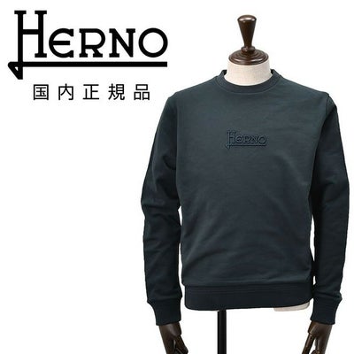 【preSALE!20%off】ヘルノHERNO長袖トレーナーメンズスウェットシャツクルーネックネイビー紺JG000231UCOTTONSWEATER刺繍ブランドロゴ裏パイルシルバープレート国内正規品でらでら公式ブランド