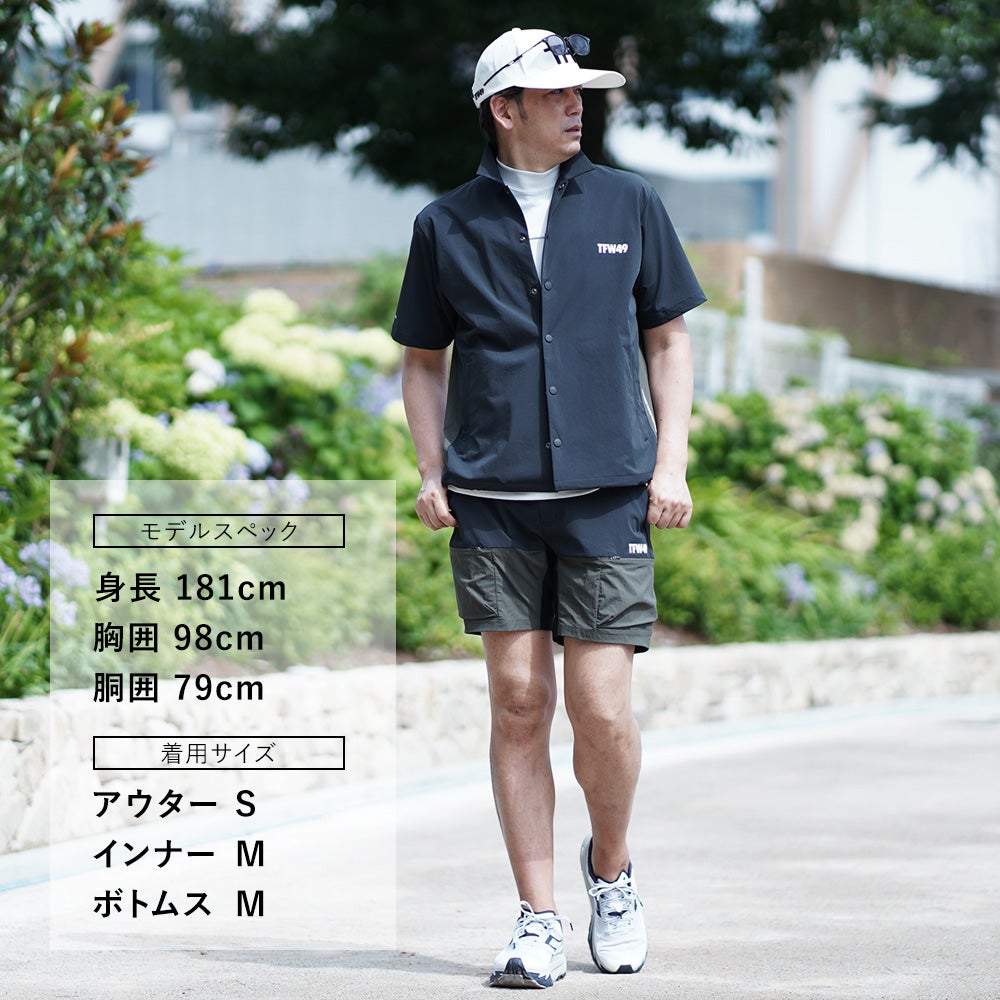 TFW49ティーエフダブリューフォーティーナインカーゴショーツメンズ半袖切り替えデザインブラック×カーキポリエステル吸水速乾接触冷感UVカット国内正規品でらでら公式ブランド