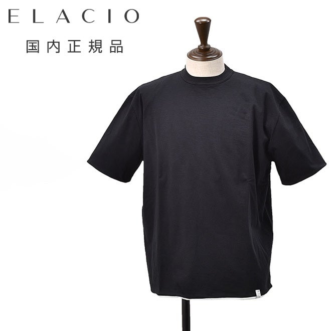 エラシオELACIOリバーシブルTシャツメンズ半袖クルーネックカットソーコットンスムースジャージーブラック×ホワイト黒×白無地デザインレギュラーシルエット国内正規品でらでら公式ブランド