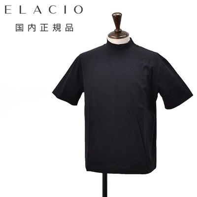 エラシオELACIOモックネック半袖Tシャツメンズショートスリーブカットソーコットンスムースジャージーブラック黒無地デザインレギュラーシルエット国内正規品でらでら公式ブランド