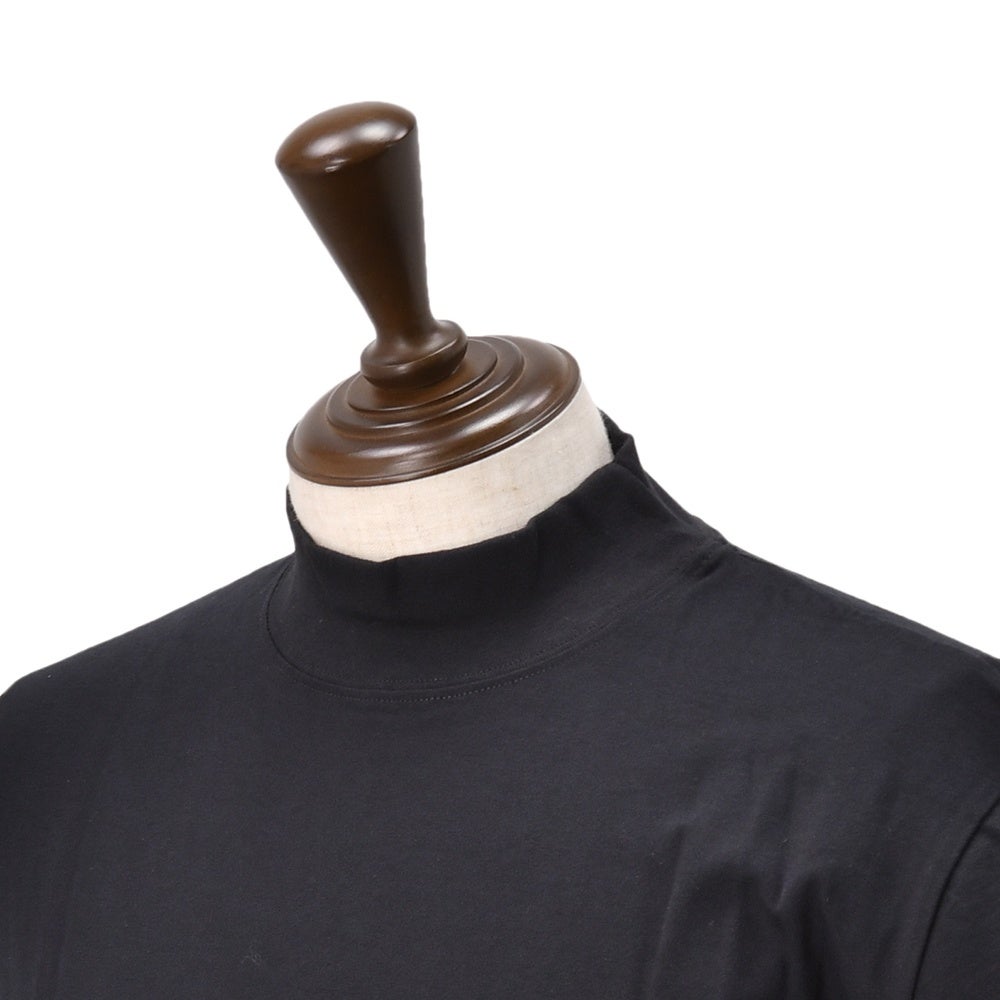 エラシオELACIOモックネック半袖Tシャツメンズショートスリーブカットソーコットンスムースジャージーブラック黒無地デザインレギュラーシルエット国内正規品でらでら公式ブランド