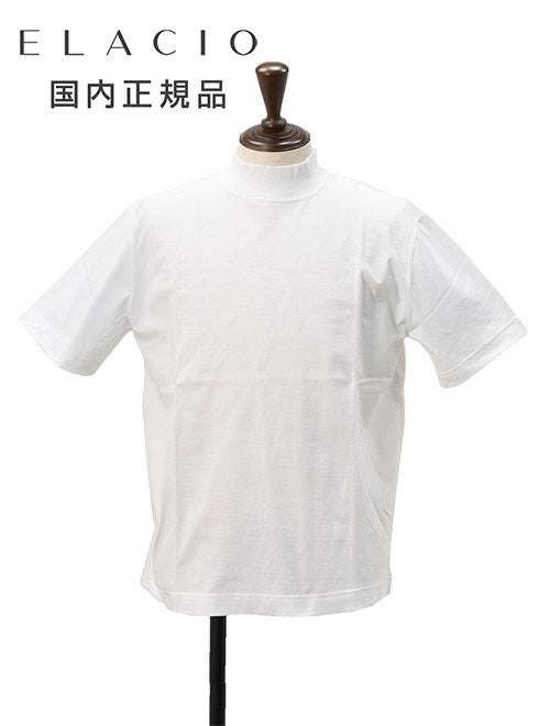 エラシオELACIOモックネック半袖Tシャツメンズショートスリーブカットソーコットンスムースジャージーホワイト白無地デザインレギュラーシルエット国内正規品でらでら公式ブランド