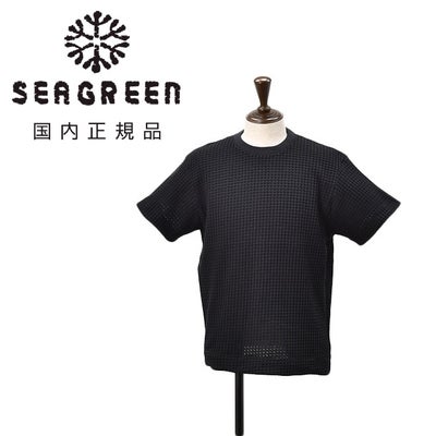 シーグリーンSeagreen半袖TシャツメンズニットソービッグワッフルBIGWAFFLEブラック黒コットンポリレギュラーフィットクルーネック仕様ワイド袖オニワッフル国内正規品でらでら公式ブランド