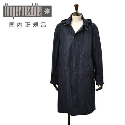【preSALE!20%off】リンペルメアビレl’impermeabileステンカラーコートメンズパッカブルレインコート高密度ポリエステル撥水加工ネイビー紺ラグランスリーブ着脱式フードレギュラーフィット国内正規品でらでら公式ブランド