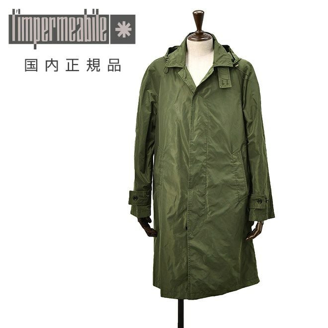 【preSALE!20%off】リンペルメアビレl’impermeabileステンカラーコートメンズパッカブルレインコート高密度ポリエステル撥水加工オリーブグリーンラグランスリーブ着脱式フードレギュラーフィット国内正規品でらでら公式ブランド
