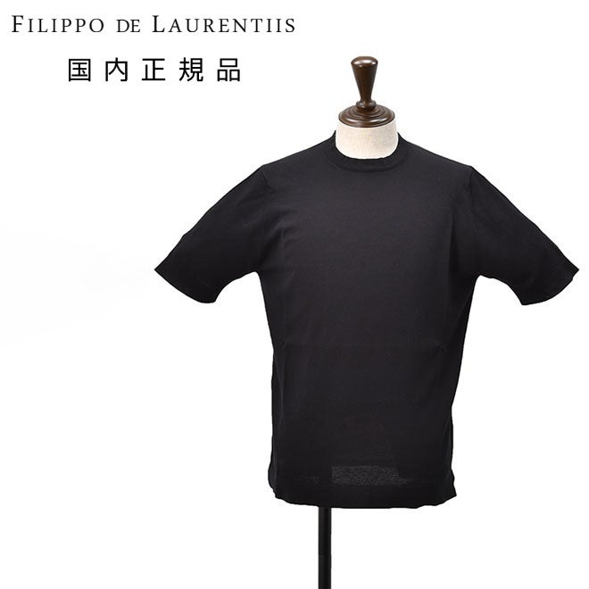 フィリッポデローレンティスFILIPPODELAURENTIISサマーニットメンズクレープコットンブラック黒コットン14ゲージ国内正規品でらでら公式ブランド