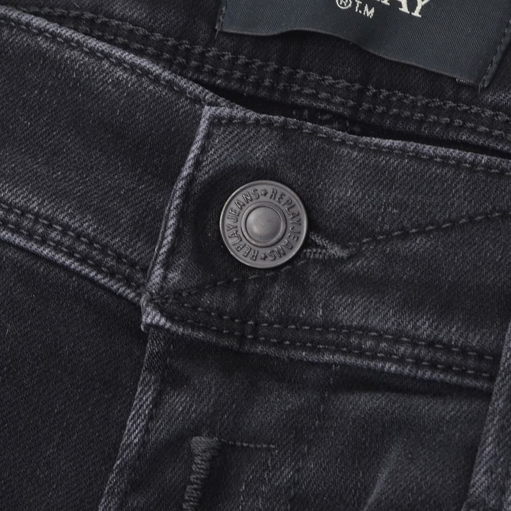 リプレイREPLAYデニムパンツメンズANBASSアンバスHYPERFLEXハイパーフレックスブラックウォッシュスリムフィットレザーパッチ国内正規品でらでら公式ブランド