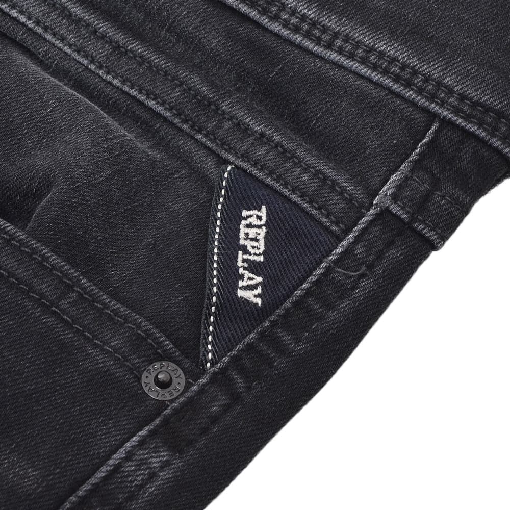 リプレイREPLAYデニムパンツメンズANBASSアンバスHYPERFLEXハイパーフレックスブラックウォッシュスリムフィットレザーパッチ国内正規品でらでら公式ブランド