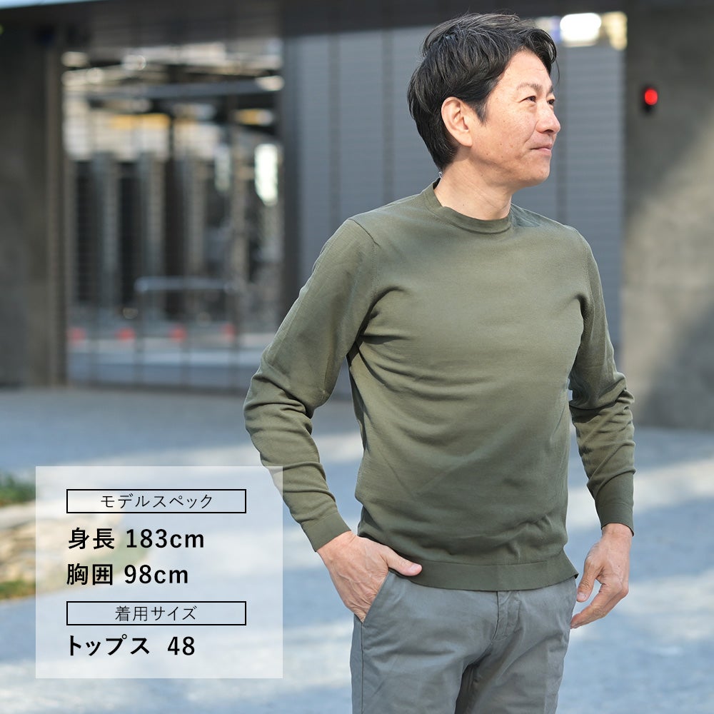 【ポイント8倍7/119:59まで】フィリッポデローレンティスFILIPPODELAURENTIIS長袖ニットソーメンズサマーニットクルーネック仕様クレープコットンオリーブグリーン14ゲージスリムフィット国内正規品でらでら公式ブランド