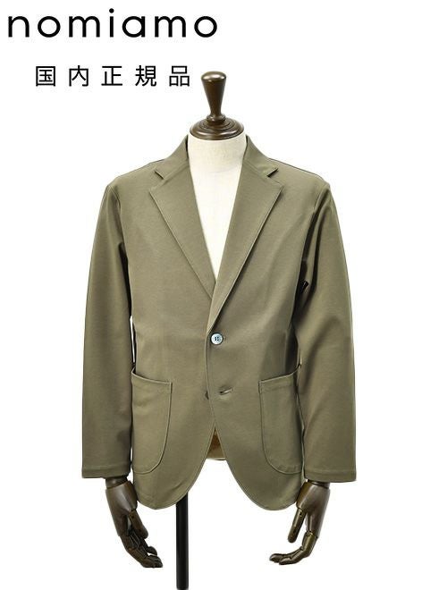 【preSALE!20%off】ノミアモnomiamoカジュアルジャケットメンズ2つ釦シングルフロントスムースコットンジャージーオリーブ裾スリットレギュラーシルエットカーディガン日本製国内正規品でらでら公式ブランド