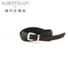 アルベルトルティALBERTOLUTIリングベルトメンズリボンベルトコットン×型押しレザーネイビー×クリーム30mm幅ブランド刻印シルバー真鍮バックル国内正規品でらでら公式ブランド