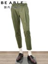 【preSALE!20%off】ビーエイブルBEABLEテーパードスラックスメンズ1プリーツパンツRICCARDOコットンストレッチオリーブバックシャーリング仕様ドローコードストレッチ国内正規品でらでら公式ブランド