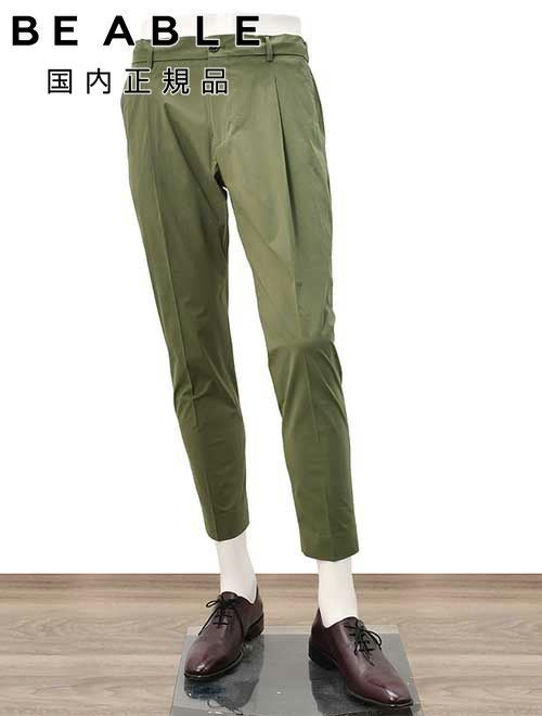 【preSALE!20%off】ビーエイブルBEABLEテーパードスラックスメンズ1プリーツパンツRICCARDOコットンストレッチオリーブバックシャーリング仕様ドローコードストレッチ国内正規品でらでら公式ブランド