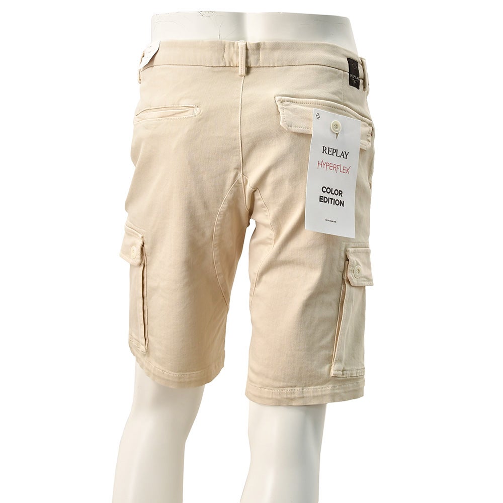 リプレイREPLAYカーゴショーツメンズストレッチハーフパンツHYPERFLEXX.L.I.T.E.ハイパーフレックスベージュVANNIEレギュラーフィットコットンツイル生地国内正規品でらでら公式ブランド