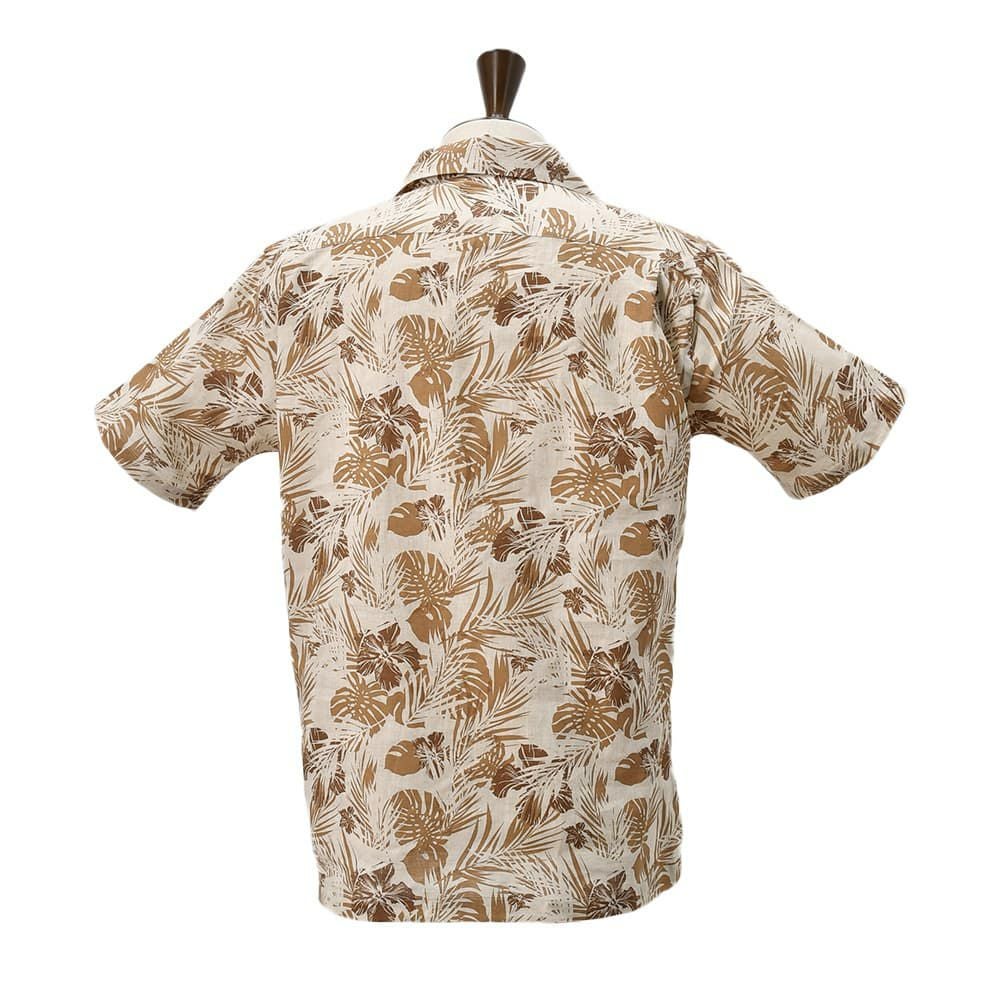 ジャンネットGIANNETTO半袖開襟シャツメンズMARACAIBOマラカイボオープンカラーベージュ×ブラウンリネンコットン生地ボタニカル柄アロハシャツイタリア製国内正規品でらでら公式ブランド