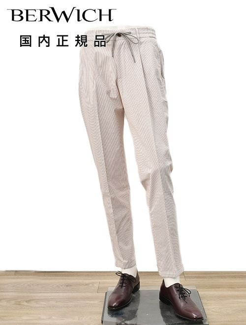 ベルウィッチBERWICHイージースラックスメンズジムモデルSAKE1PGYMテーパードパンツコードレン生地ブラウン×ホワイトストライプ柄ゴムウエスト&ドローコード仕様国内正規品でらでら公式ブランド