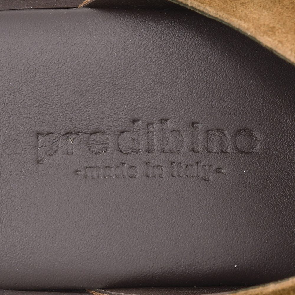 プレディビーノPREDIBINOスリッパ型サンダルメンズスエードレザークロスデザイン1730モデルブラウンレザーソールフットベッド仕様イタリア製でらでら公式ブランド