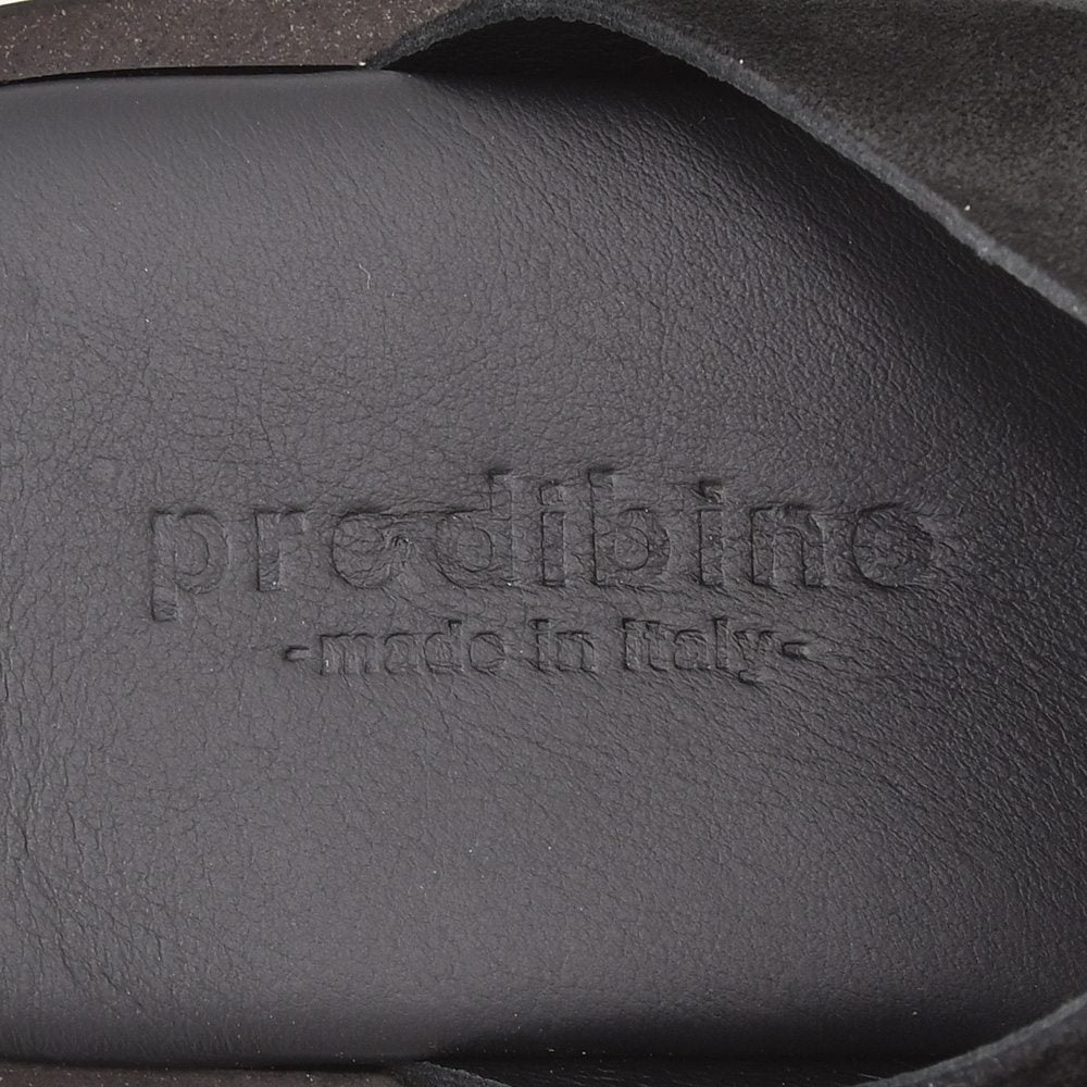 プレディビーノPREDIBINOスリッパ型サンダルメンズスエードレザークロスデザイン1730モデルブラック黒レザーソールフットベッド仕様イタリア製でらでら公式ブランド