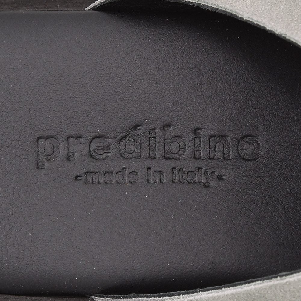 プレディビーノPREDIBINOスリッパ型サンダルメンズスエードレザークロスデザイン1730モデルグレーレザーソールフットベッド仕様イタリア製でらでら公式ブランド
