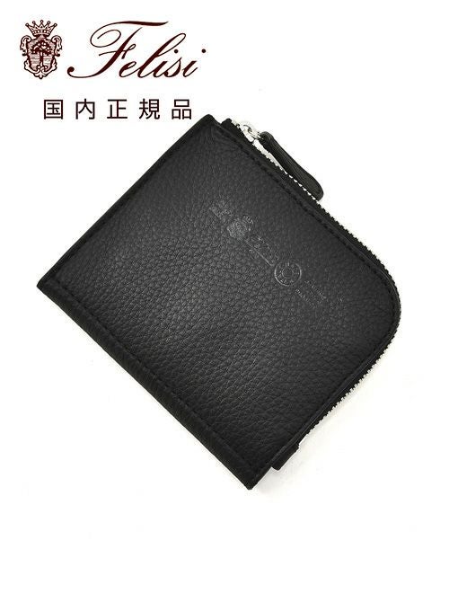 フェリージfelisi2つ折り財布メンズコンパクトウォレットソフトキップレザー1115/1/LDブラックL字ファスナーシルバーパーツユニセックスプレゼント贈り物国内正規品でらでら公式ブランド