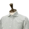 フィナモレFinamore長袖カジュアルシャツメンズSIMONEシモーネコットン生地オリーブグレーストライプブランドロゴ入り貝釦製品洗いカッタウェイ襟国内正規品でらでら公式ブランド