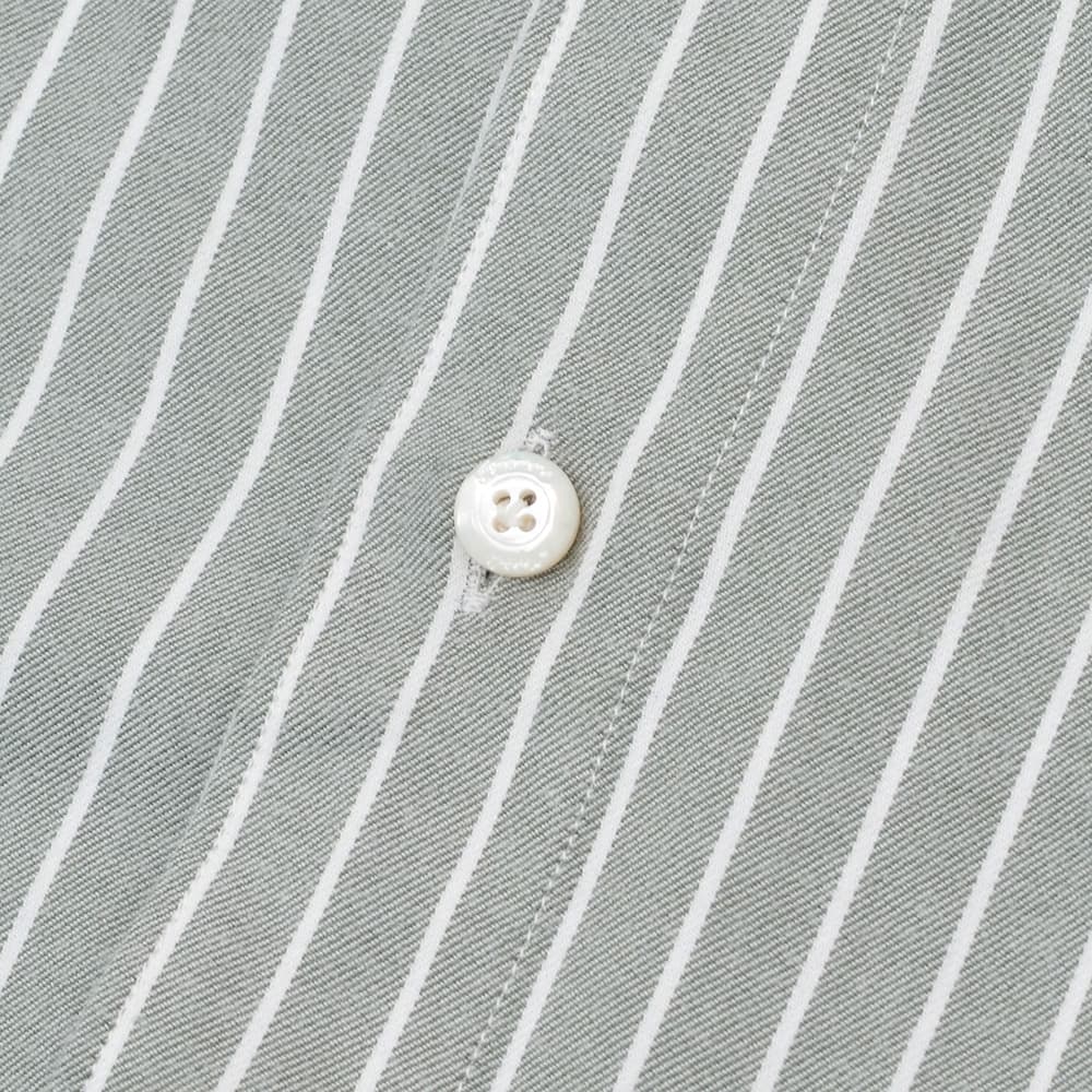 フィナモレFinamore長袖カジュアルシャツメンズSIMONEシモーネコットン生地オリーブグレーストライプブランドロゴ入り貝釦製品洗いカッタウェイ襟国内正規品でらでら公式ブランド