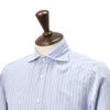 フィナモレFinamore長袖カジュアルシャツメンズSIMONEシモーネコットン生地サックスブルーストライプブランドロゴ入り貝釦製品洗いカッタウェイ襟国内正規品でらでら公式ブランド