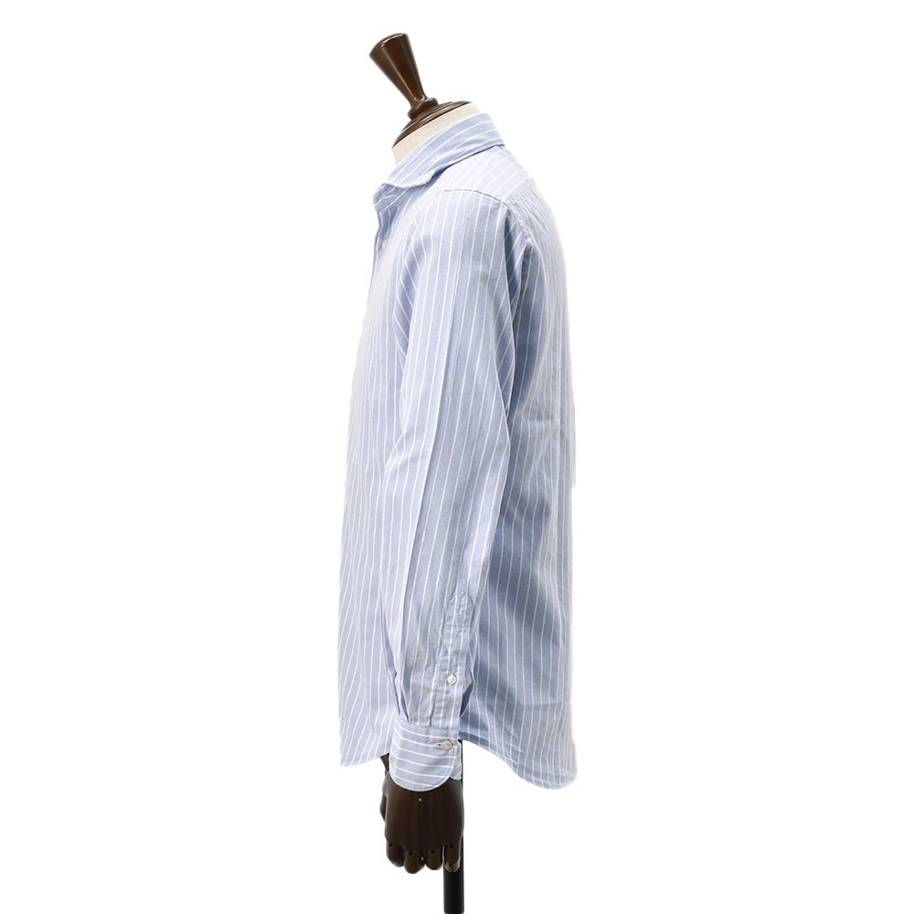 フィナモレFinamore長袖カジュアルシャツメンズSIMONEシモーネコットン生地サックスブルーストライプブランドロゴ入り貝釦製品洗いカッタウェイ襟国内正規品でらでら公式ブランド